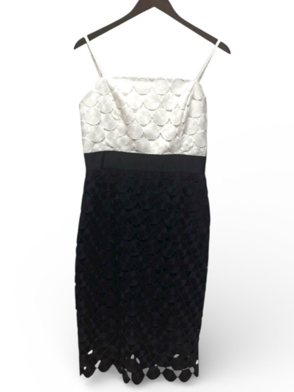 Milly Colorblock Scalloped Lace Cocktail Dress Size 6 Navy White Wedding Guest - Picture 2 of 5